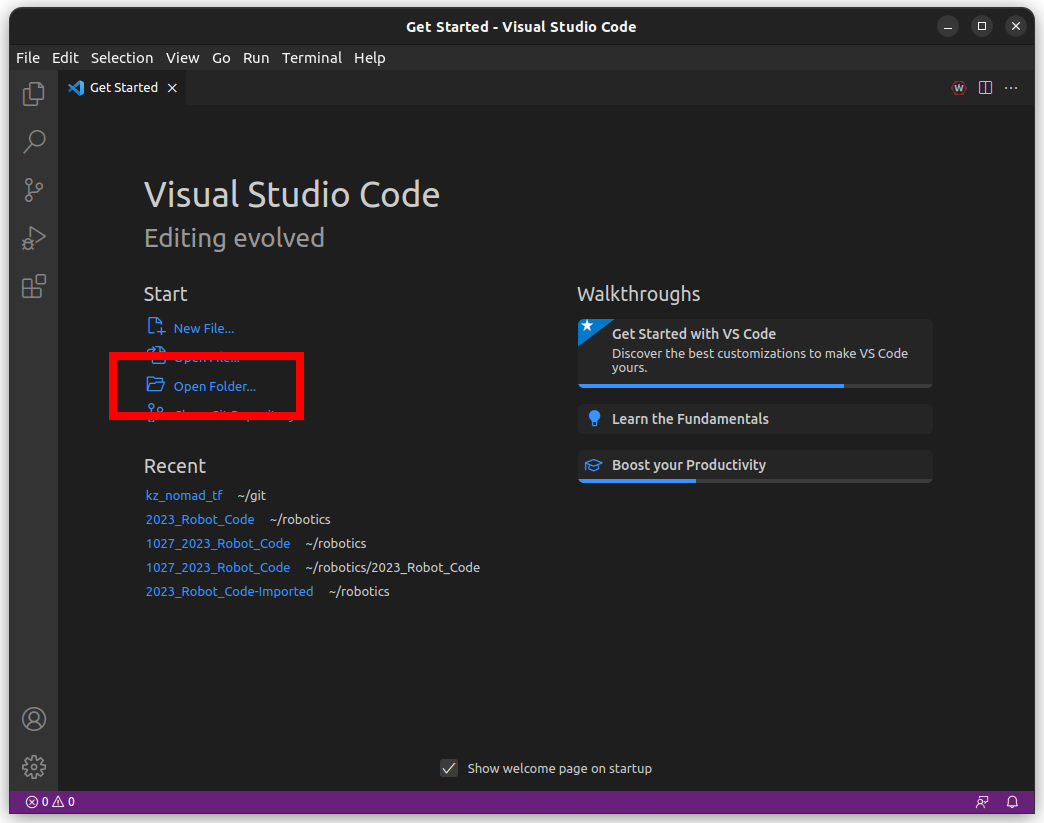 VSCode Open Folder